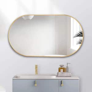 18 in. W x 36 in. H Gold Metal Framed Oval Bathroom Mirror Vanity Wall Mounted Mirror and Hooks for Vertical Horizontal