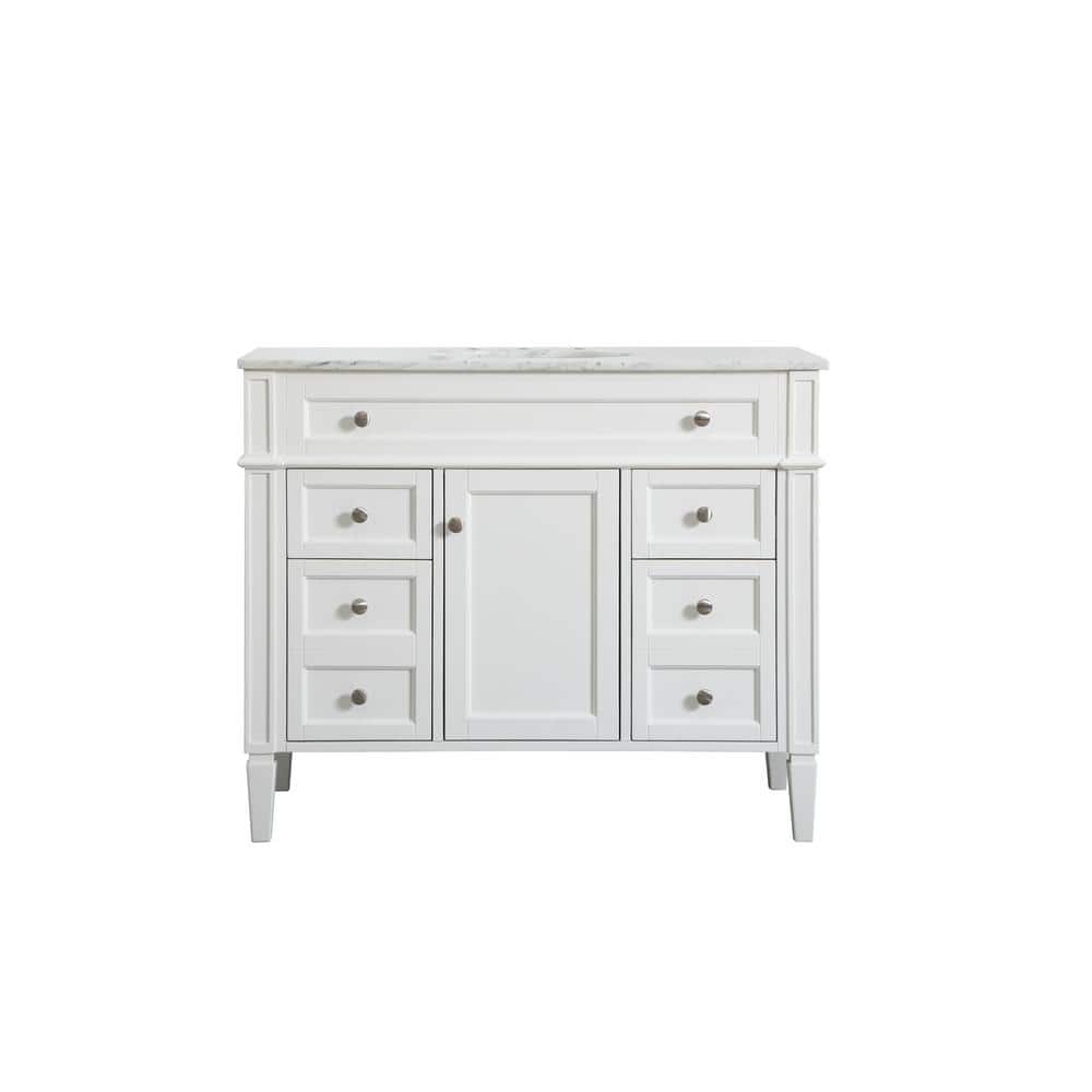 Timeless Home 42 in. W Single Bath Vanity in White with Marble Vanity Top i
