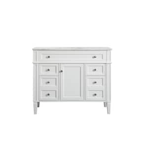 Timeless Home 42 in. W Single Bath Vanity in White with Marble Vanity Top in Carrara with White Basin