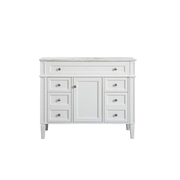 Unbranded Timeless Home 42 in. W Single Bath Vanity in White with Marble Vanity Top in Carrara with White Basin