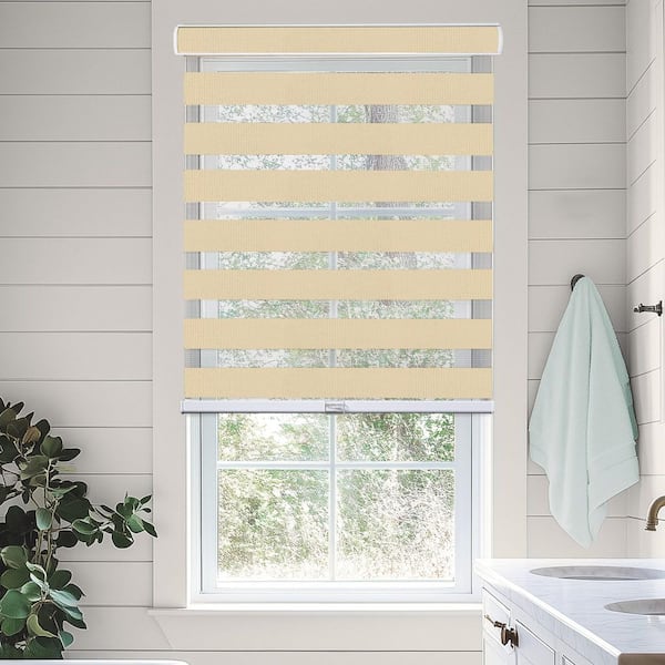 Chicology Cordless Light Filtering Dual Layer Polyester Zebra Roller Window Shade, Basic Pearl 65 in. W x 72 in. L