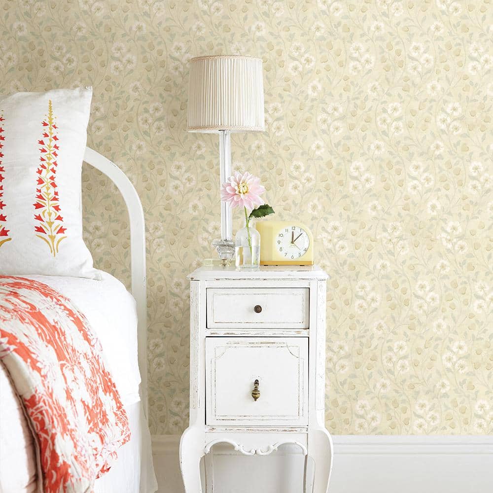 Patsy Beige Floral Pre-pasted Non-Woven Blend Wallpaper