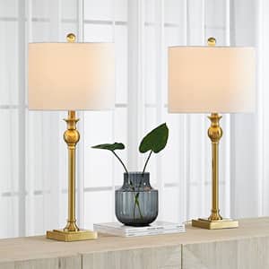 Cleveland 28 in. Gold Table Lamp Set with White Linen Shade (Set of 2)