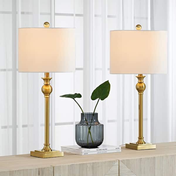 Cleveland 28 in. Brass Table Lamp Set with White Linen Shade (Set of 2)