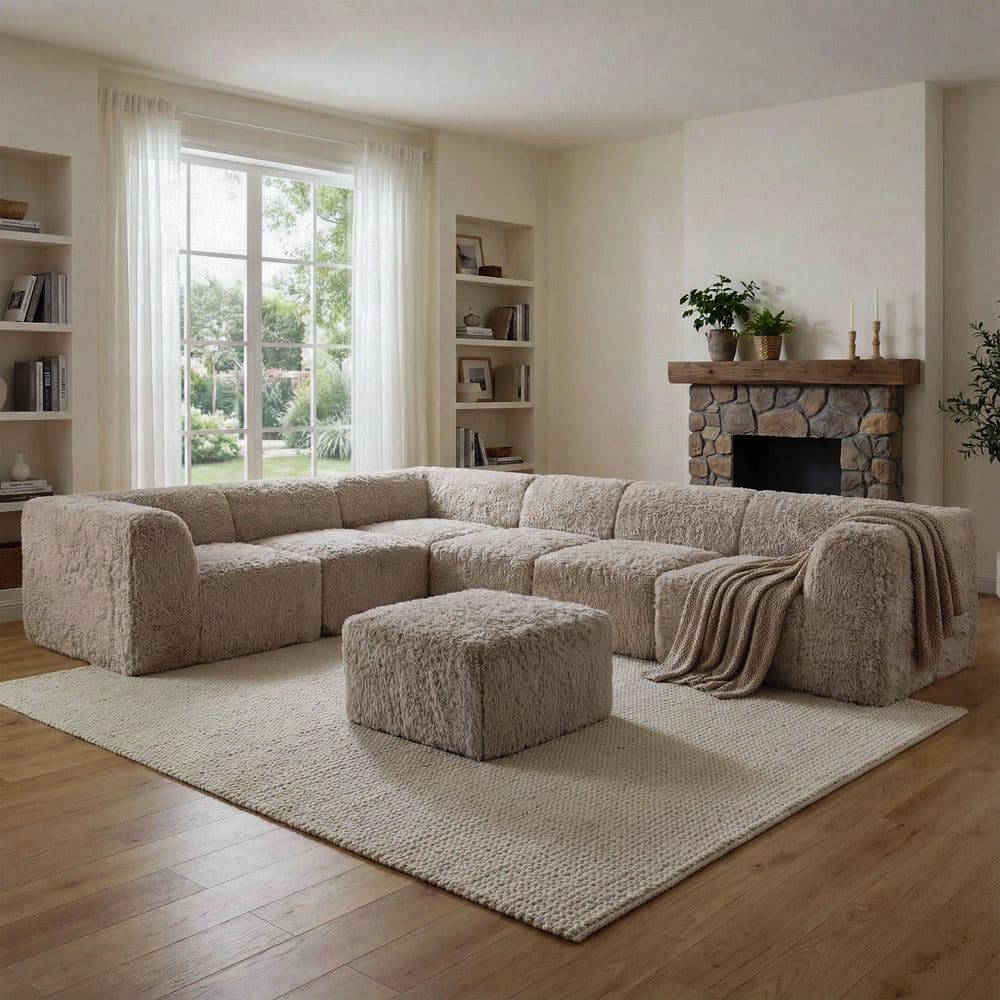 メゾン・ドゥ・ファミーユ　モンステラプレースマット＆ポーチ Furniture of America Getty 134 in. Track Arm 7-Piece Faux Fur