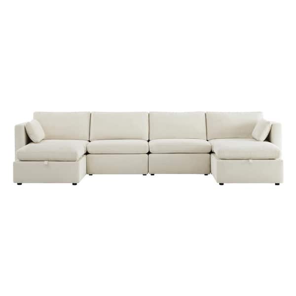 Spruce & Spring Rhea Straight Arm 6-Piece Fabric Modular Sectional in Linen