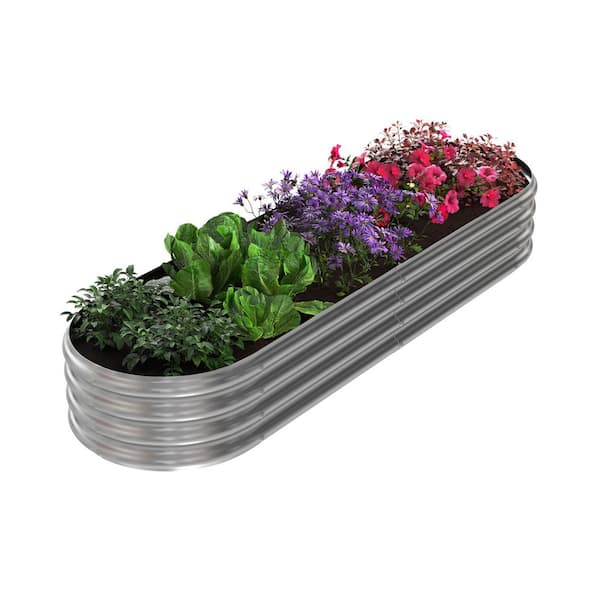 Pure Garden 82 in. x 35 in. Silver Galvanized Steel Rounded Raised Garden Bed