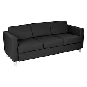 Pacific 72.5 in. Black Faux Leather 3-Seater Lawson Sofa with Removable Cushions