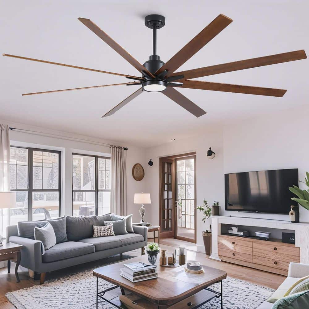84 in. Indoor/Outdoor Black Ceiling Fan with Light and Remote Control, 6-Sp