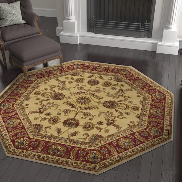 Sensation Border Ivory 6OCT Octagon ft. Indoor Area Rug