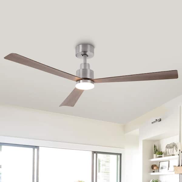 52 in. Indoor Integrated LED Brushed Nickel Ceiling Fan with Light and Remote Control