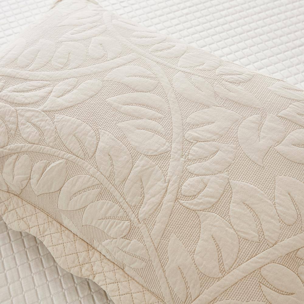 Natural Beige King Cotton Embroidered Pillow Shams