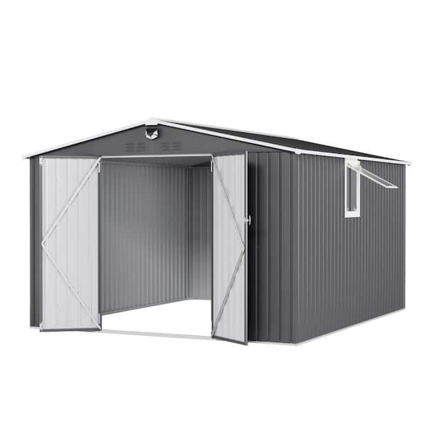 10 ft. W x 12 ft. D Metal Storage Shed with Double Pitched Roof Lockable Door Window (120 sq. ft. ) in Black
