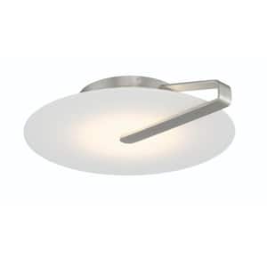 Nuvola 16.75 in. 18-Watt Contemporary Satin Nickel Integrated LED Flush Mount with White Round Shade