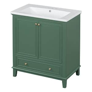 30 in. Single Sink Dark Green Bath Vanity with White Ceramic Top Unassembled Freestanding Cabinet with Doors and Drawer