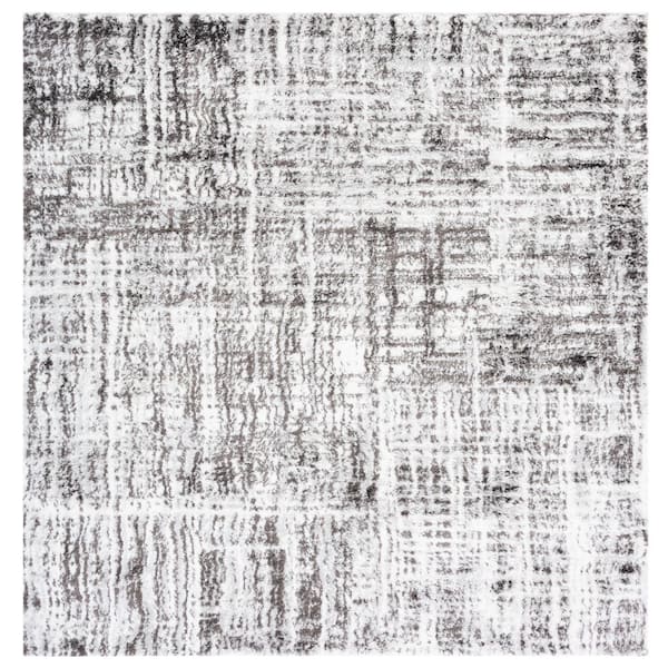 SAFAVIEH Berber Shag 8 ft. x 8 ft. Gray/Dark Gray Abstract Striped square Area Rug