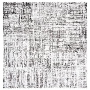 Berber Shag Grey/Dark Grey 7 ft. x 7 ft. Abstract Square Area Rug