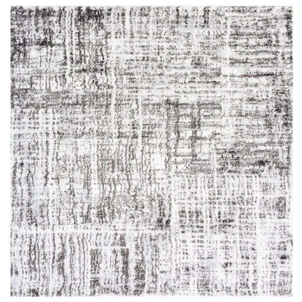 SAFAVIEH Berber Shag Grey/Dark Grey 7 ft. x 7 ft. Abstract Square Area Rug