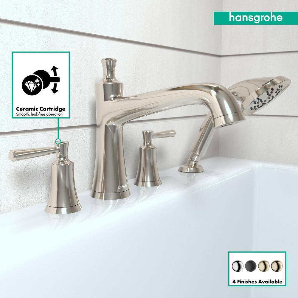 Polished Nickel Double Handle Roman Tub Faucet with Handshower