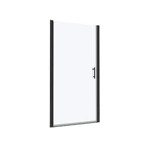 36 in. to 37.3 in. W x 72 in. H Semi Frameless Pivot Shower Door in Matte Black Finish with Clear Tempered Glass