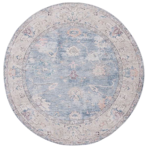 SAFAVIEH Serapi Blue/Beige 7 ft. x 7 ft. Machine Washable Border Ornate Round Area Rug