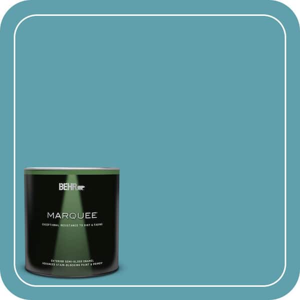 BEHR MARQUEE 1 qt. #BIC-53 Turquoise Semi-Gloss Enamel Exterior Paint & Primer