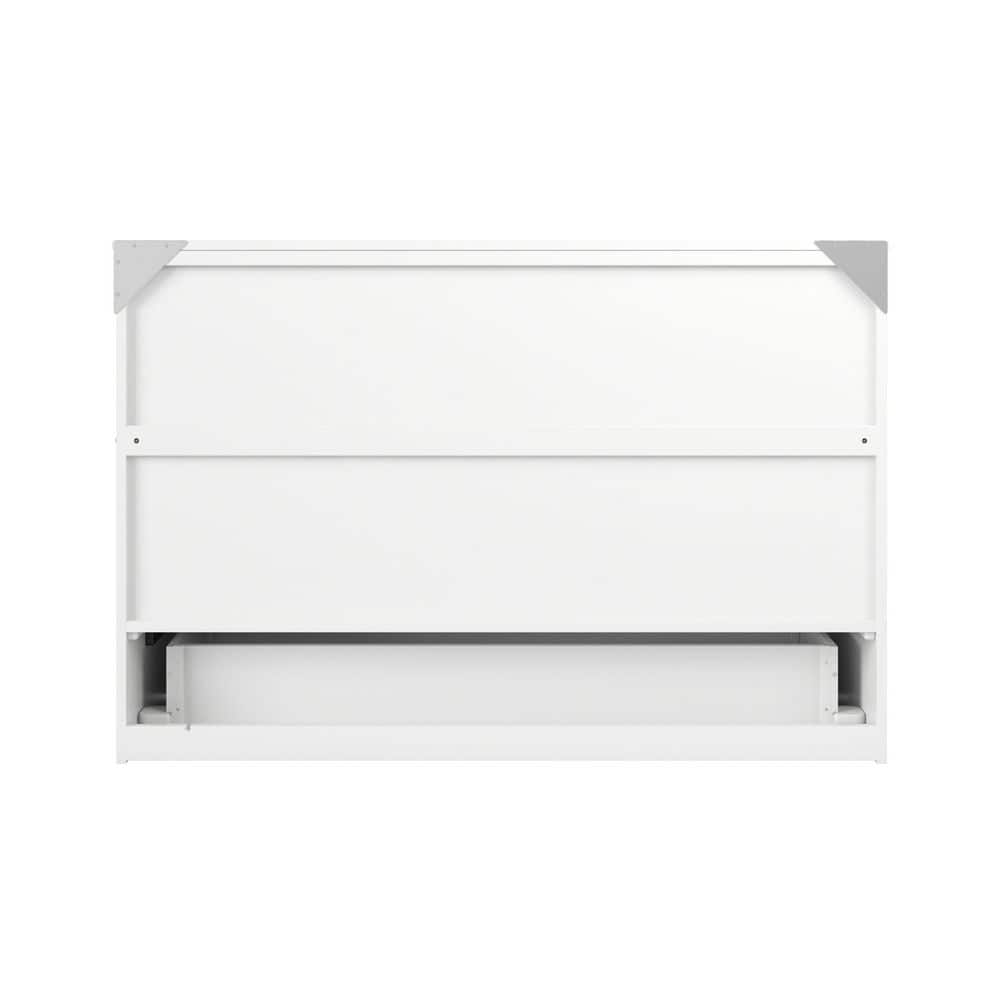 White Queen Murphy Bed Chest with Upholstered Wood Frame and Drawer