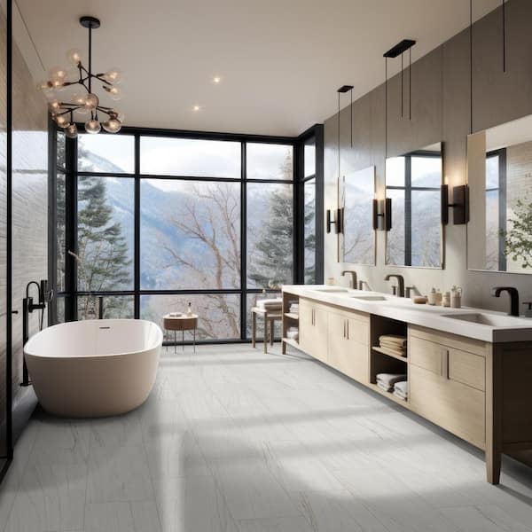 Malahari White 12 in. x 24 in. Lapato Porcelain Stone Look Floor and Wall Tile (11.748 sq. ft./Case)