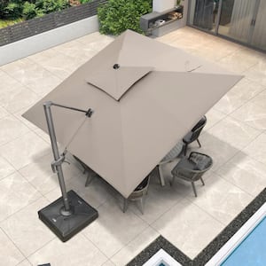 10 ft. Square Olefin Double Top Rotation Outdoor Cantilever Patio Umbrella in Taupe