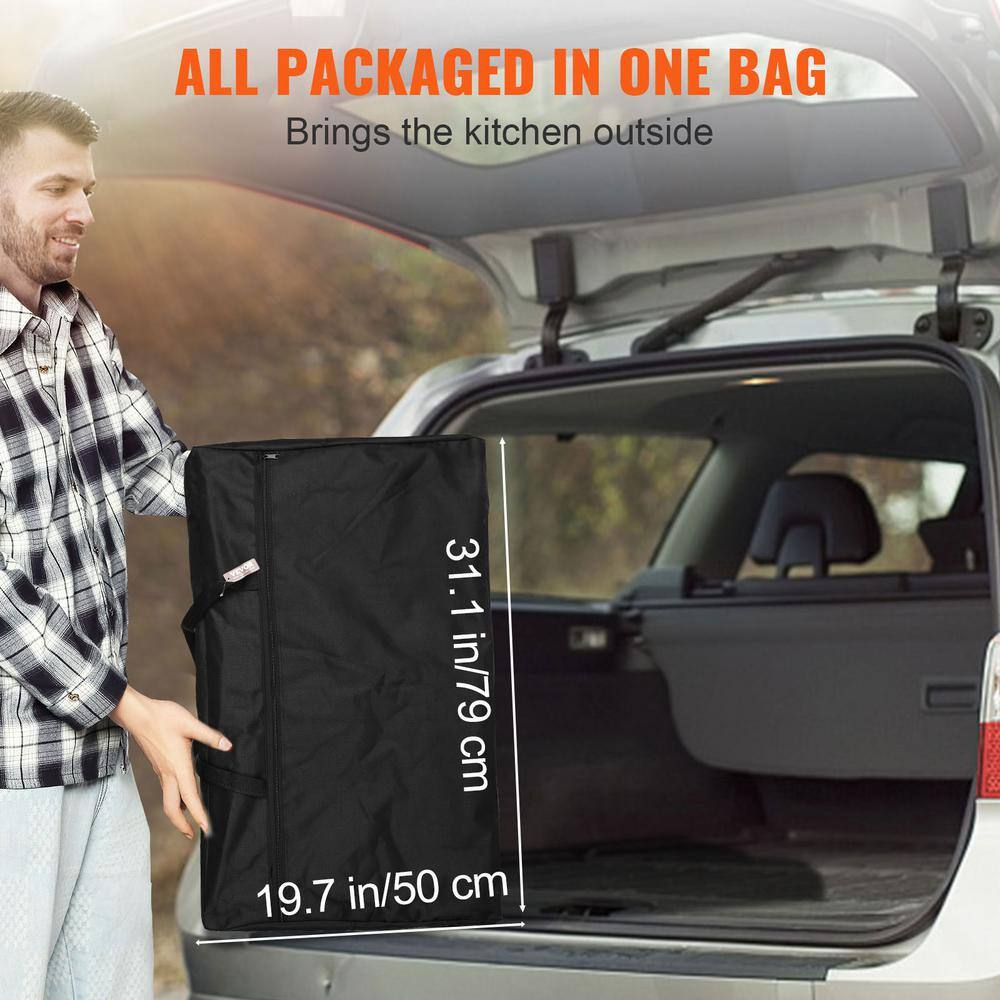 Black Aluminum Folding Camping Kitchen Table with Storage and Windscreen