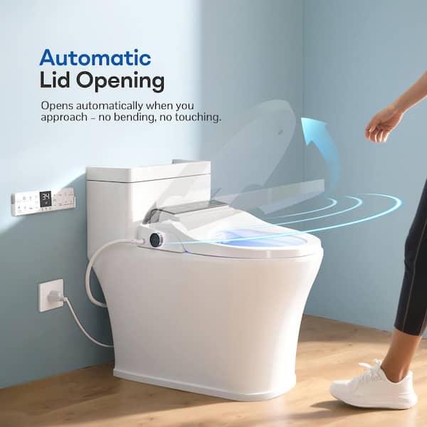 Electric Plug-In Bidet Seat for Elongated Smart Heated Toilet Seat with Warm Air Dryer Auto Open and Close in White
