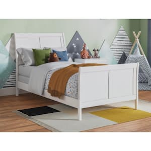 Portland White Solid Wood Twin Traditional Bed with Matching Footboard and Attachable Turbo Device Charger
