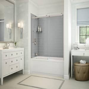 Utile Metro 30 in. x 59.8 in. x 81.4 in. Left Drain Alcove Bath and Shower Kit in Ash Grey with Brushed Nickel Door