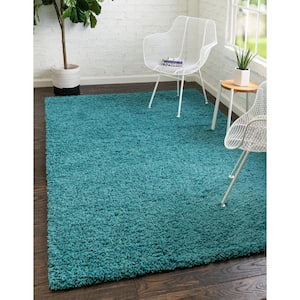 Solid Shag Aqua Blue 8 ft. x 10 ft. Area Rug