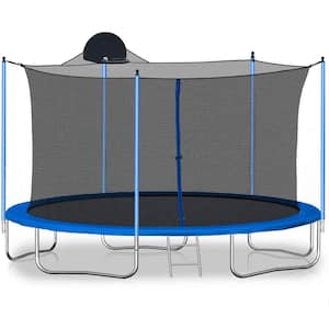Anky 12 ft. Blue Steel Trampolines with Basketball Hoop, Ladder and Safety Enclosure Net