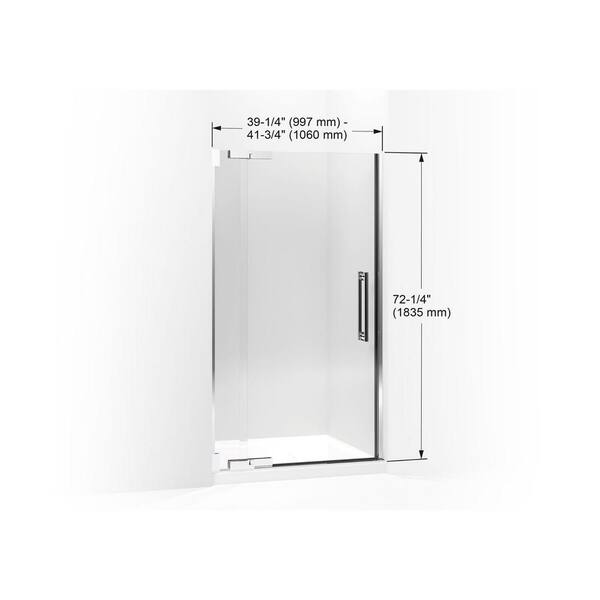KOHLER Revel 31.125 in. W x 70 in. H Pivot Frameless Shower Door in Bright Polished Silver