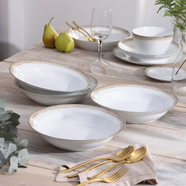 Noritake Raylan 10 in., 25 oz. (Gold) Porcelain Rim Dinner Bowls, Set of 4