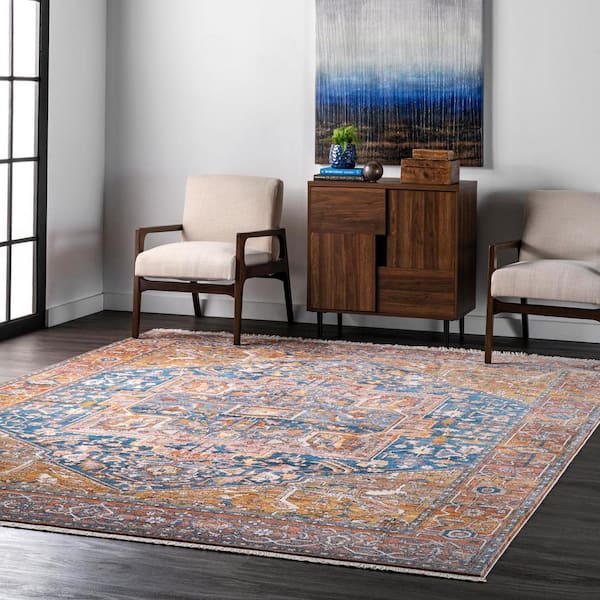 Ehtel Medallion Fringe Rust Doormat 2 ft. x 3 ft. Area Rug