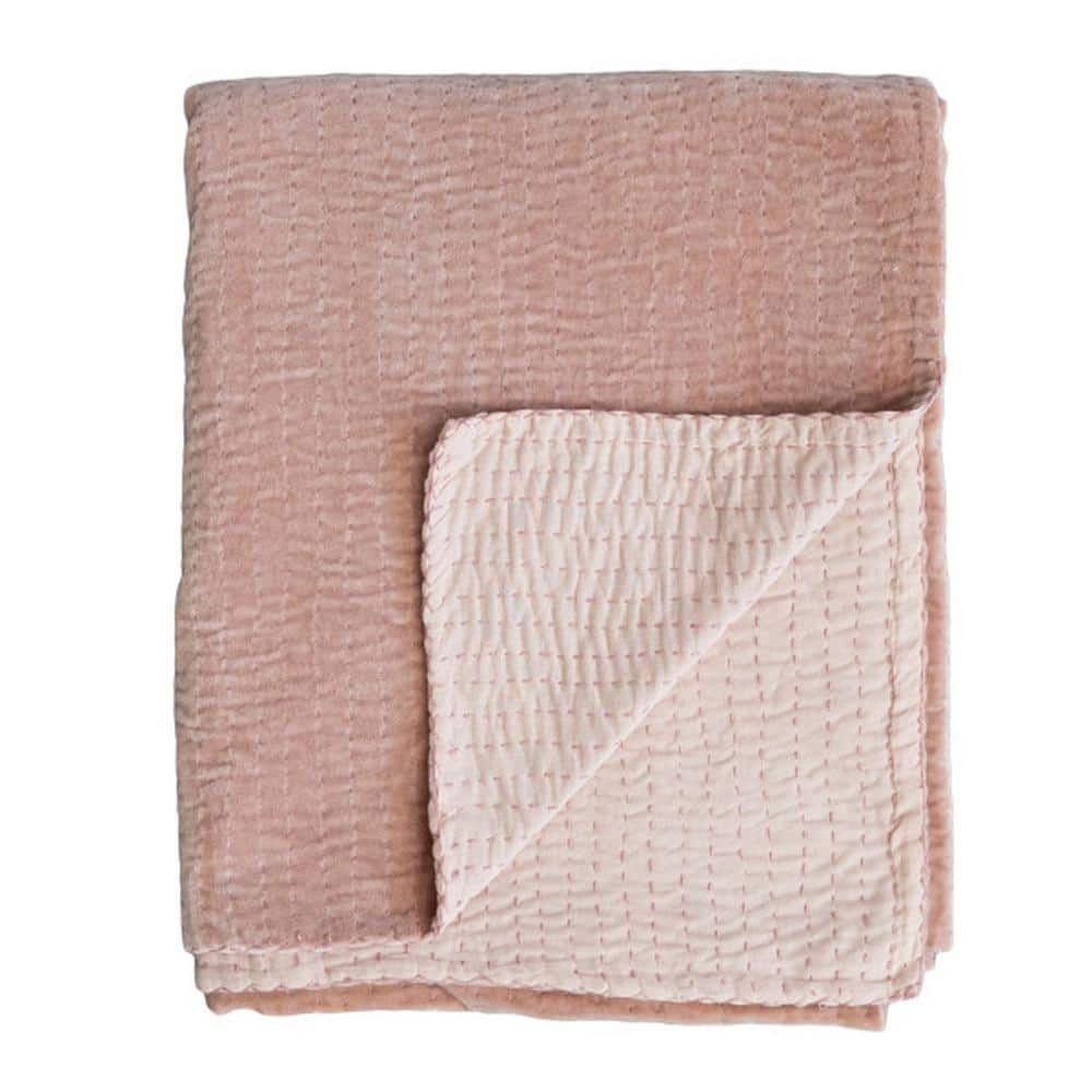 Storied Home Peach Cotton Throw Blanket with Kantha Stitch DF7639 - The ...