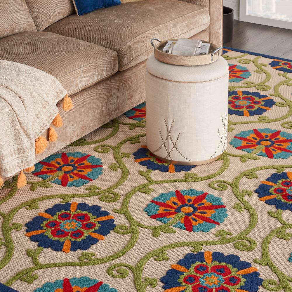 Aloha Blue Multicolor Floral Outdoor Area Rug