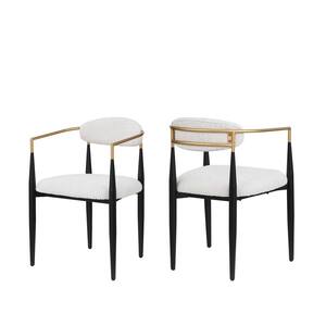 Black Armrest Dining Chair with White Cushion(2 Pack)
