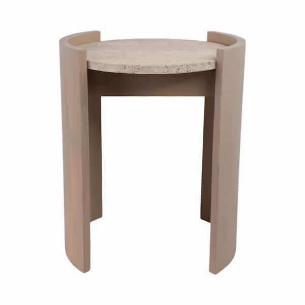 20 in. Ivory Round Stone Top Open Frame Modern End Table