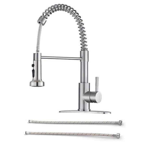 Unbranded Single Handle Pull-Down Sprayer Kitchen Faucet with Deck Plate in Brushed Nickel