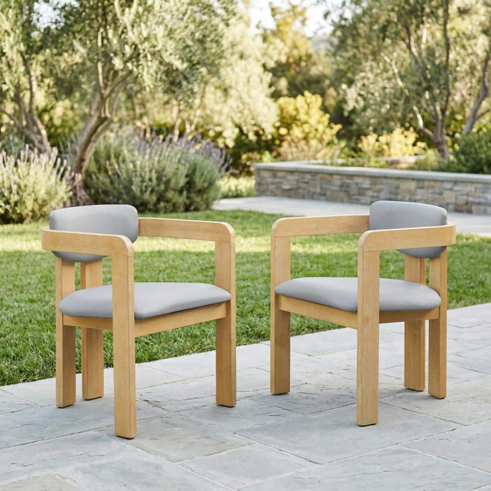 Outdoor Acacia Wood Dining Chairs with Gray Cushions Weather-Resistant Upholstery for Patio, Garden(Set of 2) price history on PriceWatchPro