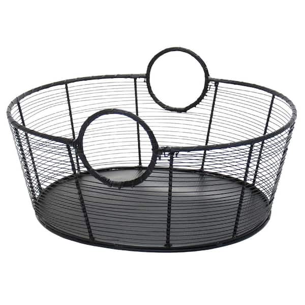 Black 25.75 in. x 12.5 in. Height Steel Decorative Basket Black Powder Coat Finish (Set of 1)