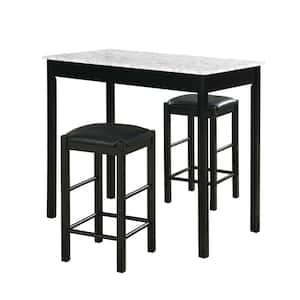 Tahoe Black Wood with White and Grey Faux Marble Top 3-Piece Tavern Set