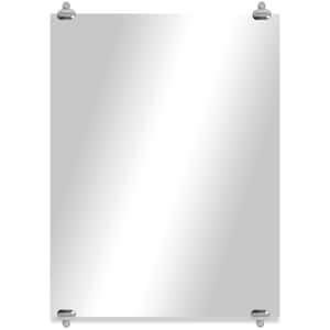 Modern Rustic (16in. W x 20in. H) Frameless Rectangular Wall Mirror with Chrome Oval Clips
