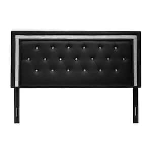 Opal Black Full/Queen Faux Leather Upholstered Headboard Tufted Crystals Rhinestone