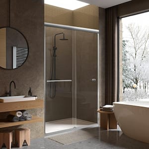 56 in. - 60 in. W 70-3/4 in. H x 1/4 in. Thickness Semi Frameless Double Sliding Shower Clear Tempered Glass