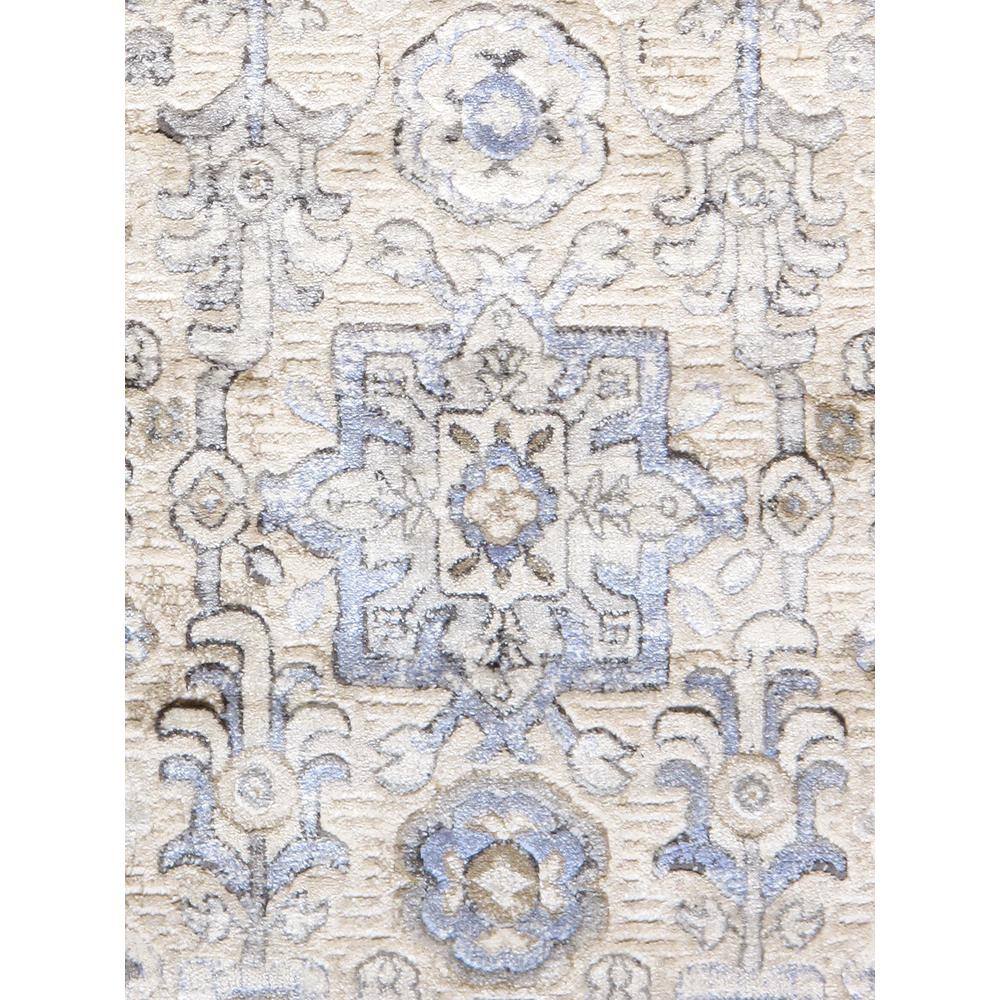 Beige and Blue 6' Square Stain-Resistant Synthetic Area Rug